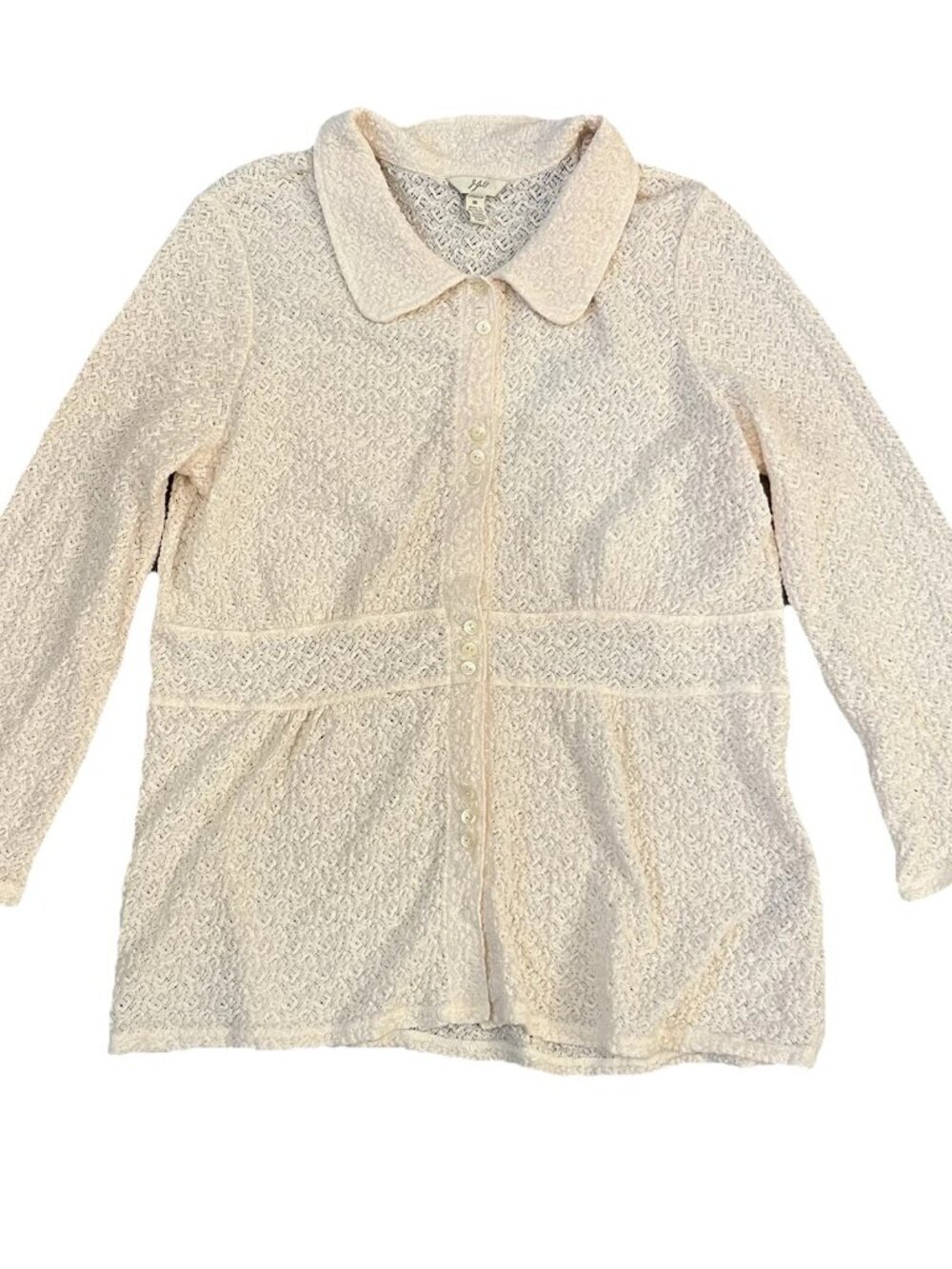 J.Jill Womens Pink Blush Lace Long Sleeve Button Up Shirt Sheer Top Size Medium